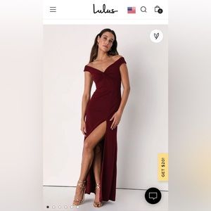 NWT Lulus Behold My Love Burgundy Off-The-Shoulder Twist-Front Maxi Dress